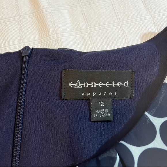 Connected Apparel Navy Polkadot Dress Women's Size 12 Career Office Cap Sleeve - Picture 6 of 7